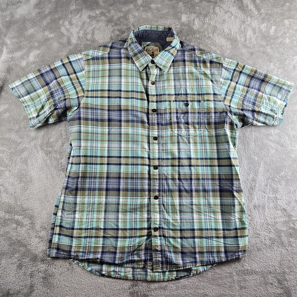Red Head Brand Co‎ Shirt Mens Large Turquoise Plaid Short Sleeve Smart Casual